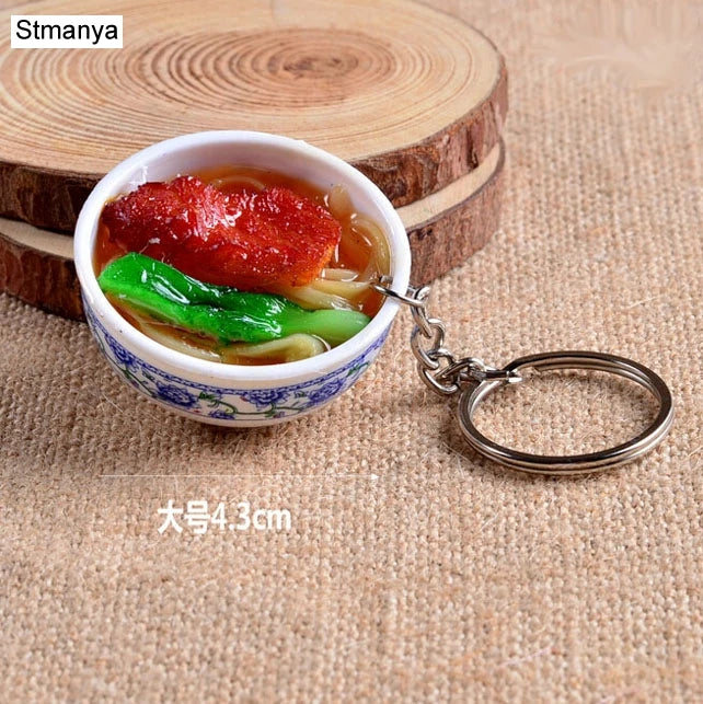 Miniature Noodle Bowl Keychain – Chinese Porcelain Style Bag Pendant