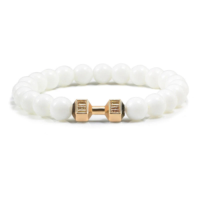 Volcanic Stone Dumbbell Bracelet – Matte Lava Bead Jewelry for Fitness Enthusiasts