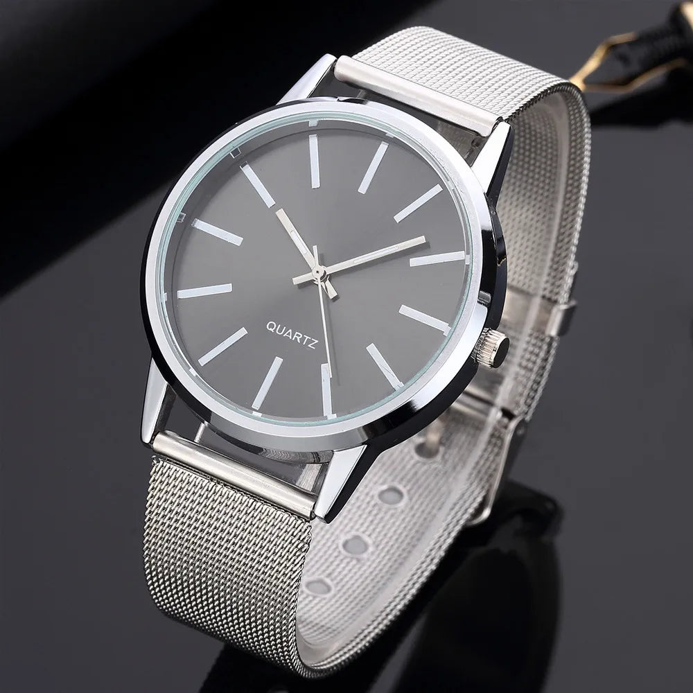 Minimalist Silver Quartz Watch – Elegant Leather Business Accessory for Women
