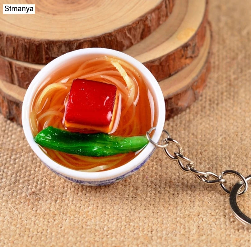 Miniature Noodle Bowl Keychain – Chinese Porcelain Style Bag Pendant