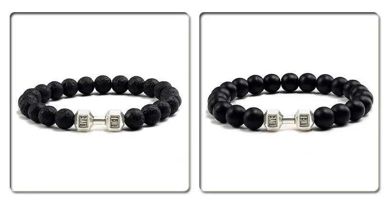 Volcanic Stone Dumbbell Bracelet – Matte Lava Bead Jewelry for Fitness Enthusiasts