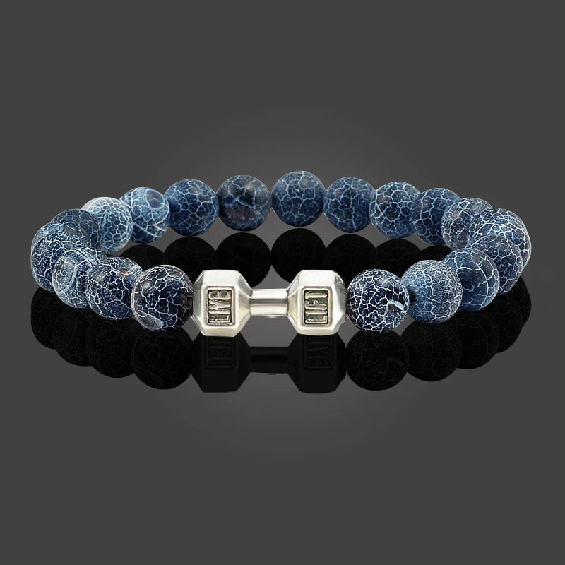 Volcanic Stone Dumbbell Bracelet – Matte Lava Bead Jewelry for Fitness Enthusiasts