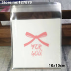 Self-Adhesive Bow-Knot Cookie Bags – 10x10cm Plastic Packaging for Parties