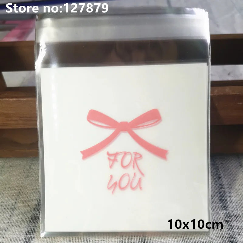 Self-Adhesive Bow-Knot Cookie Bags – 10x10cm Plastic Packaging for Parties