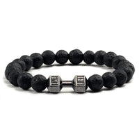 Volcanic Stone Dumbbell Bracelet – Matte Lava Bead Jewelry for Fitness Enthusiasts
