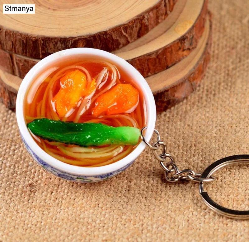 Miniature Noodle Bowl Keychain – Chinese Porcelain Style Bag Pendant