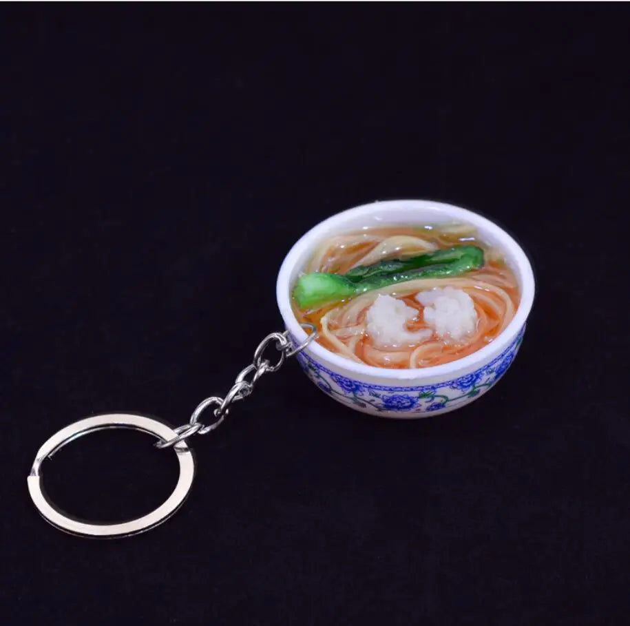 Miniature Noodle Bowl Keychain – Chinese Porcelain Style Bag Pendant