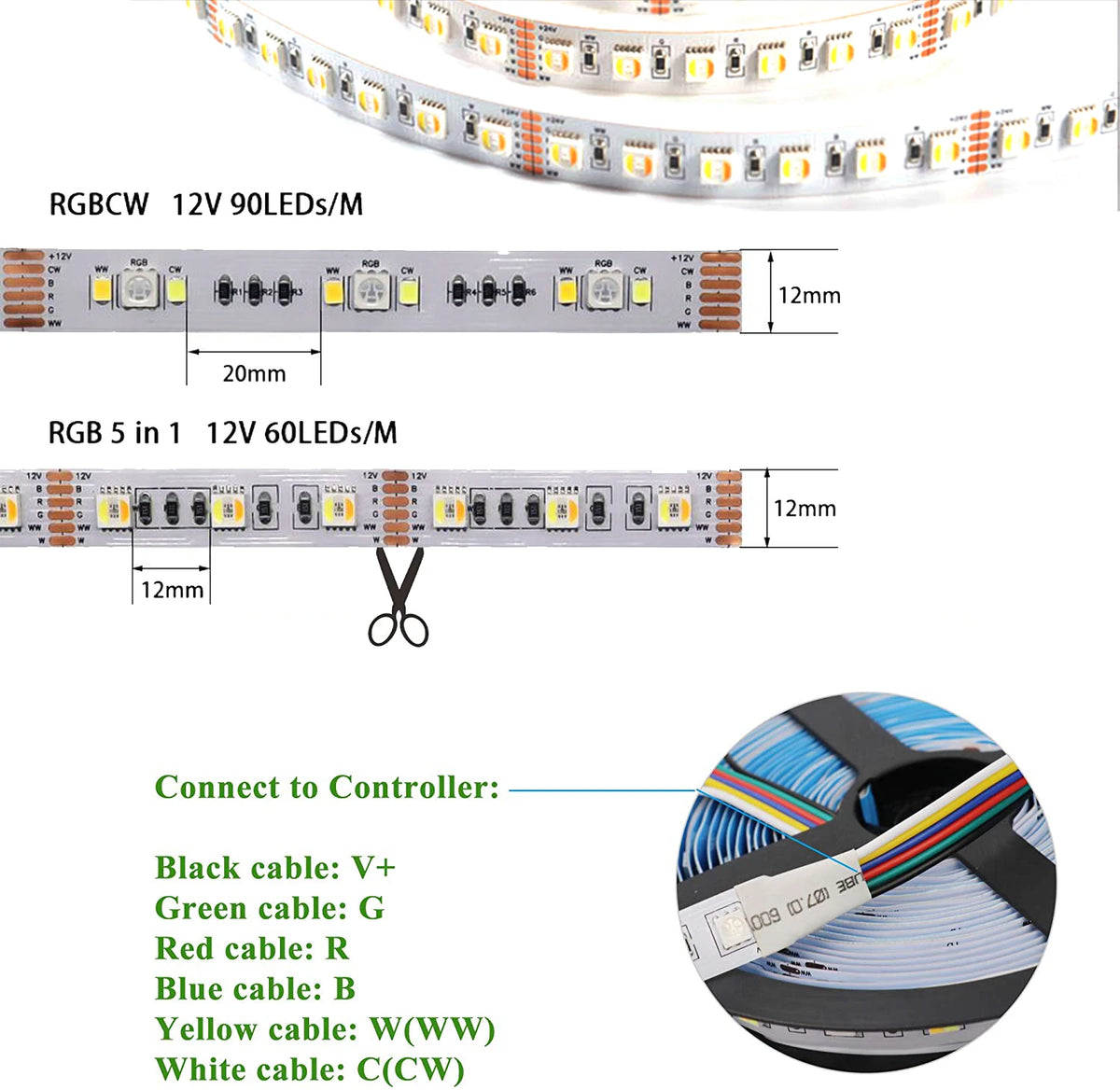 RGBCCT LED Strip Light – Waterproof Flexible Lighting for Home Decor