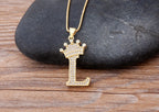 Copper Zircon Initial Crown Necklace – Hip-Hop Alphabet Jewelry for Men and Women