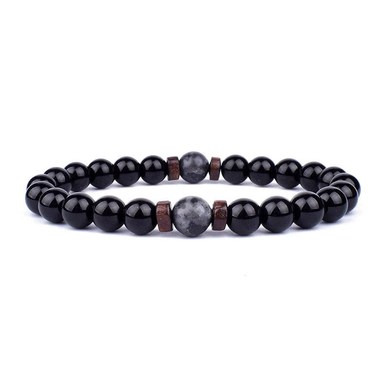 Lava Stone and Wood Bead Bracelet – 8mm Tibetan Buddha Jewelry for Men and Women
