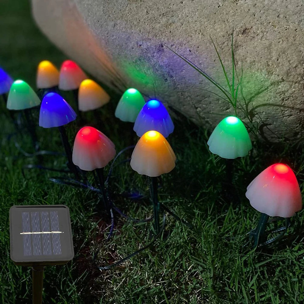 Mushroom Solar String Lights – LED Fairy Garden Decor for Outdoor Landscapes
