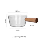 Glass Milk Pot with Wooden Handle – Heat Resistant Cookware for Kitchen Use
