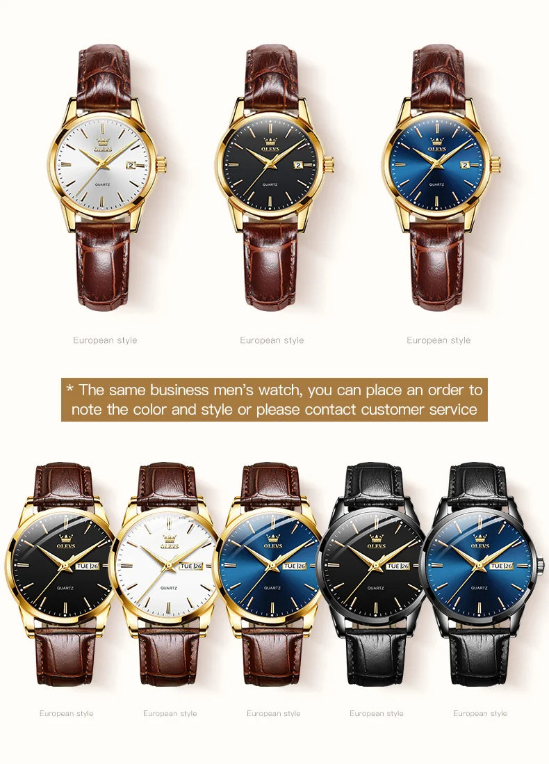 OLEVS Quartz Wristwatch – Leather Strap for Business Casual Wear