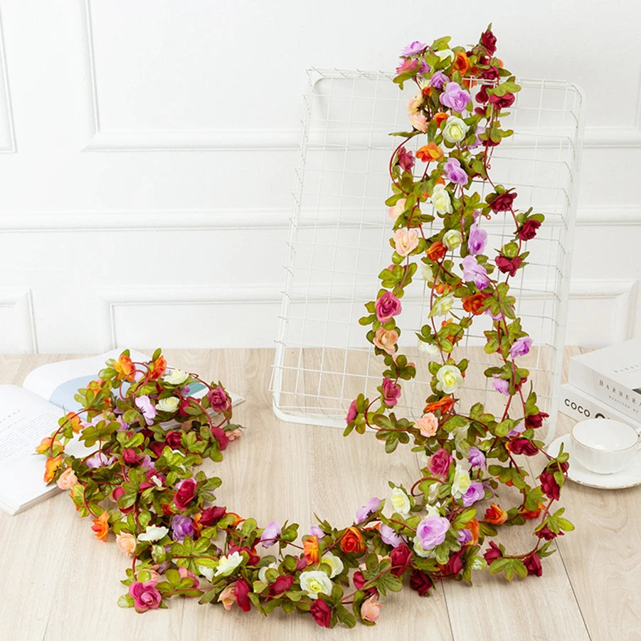 Artificial Rose Vine – 250cm Silk Flower Garland for Wedding Home Decor