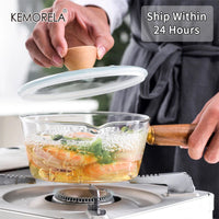 Glass Milk Pot with Wooden Handle – Heat Resistant Cookware for Kitchen Use