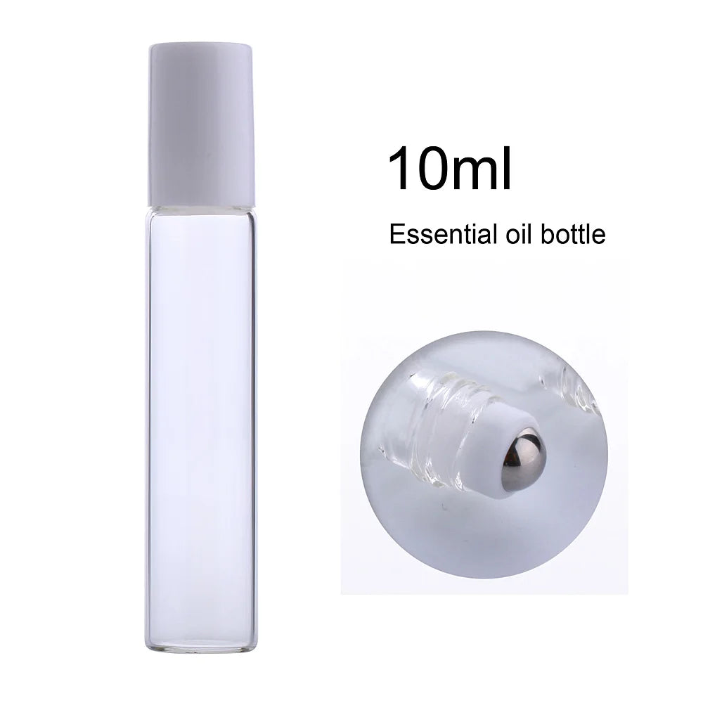 Glass Roll-On Vials – 10ml Transparent Essential Oil Bottles for Aromatherapy