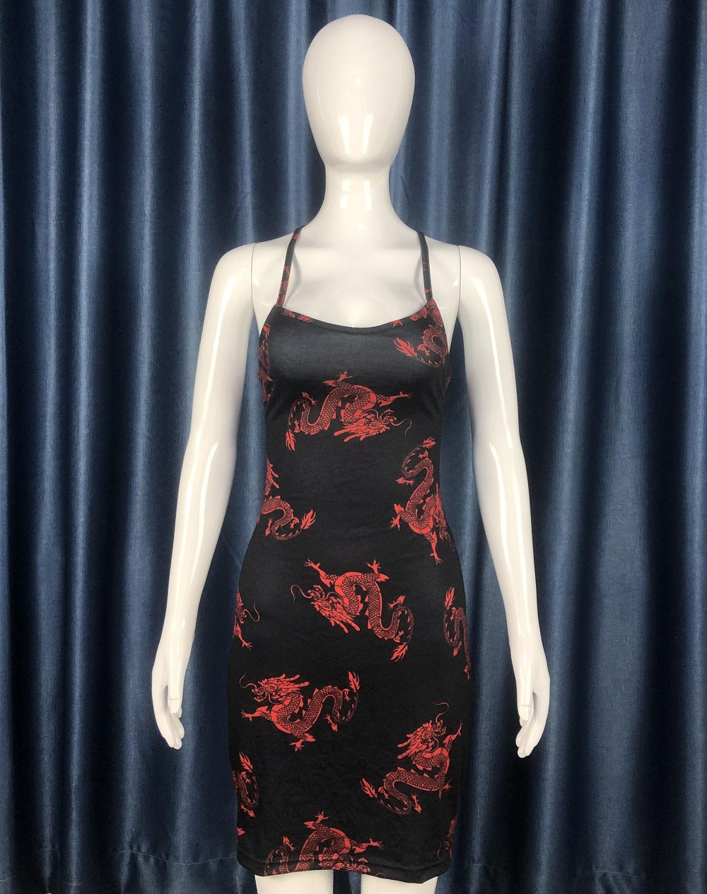Dragon Print Mini Sundress – Sexy Backless Sheath for Party Clubwear