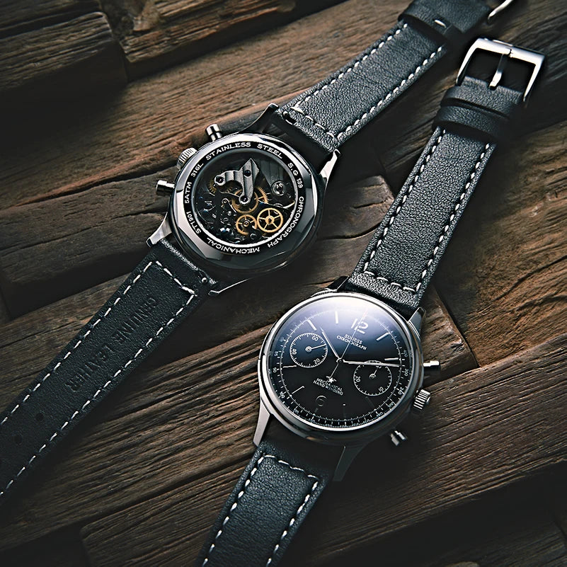 Sugess 1963 Mechanical Chronograph Watch – Sapphire Pilot Style for Men