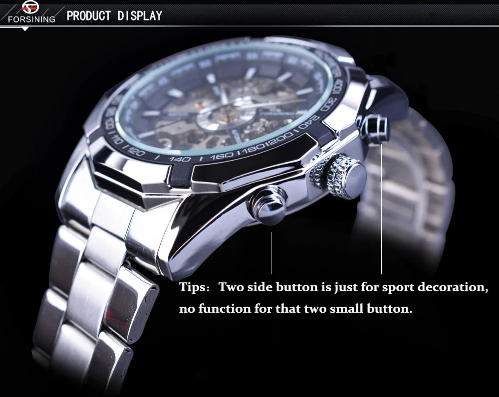Skeleton Mechanical Watch – Stainless Steel Waterproof Accessory for Men