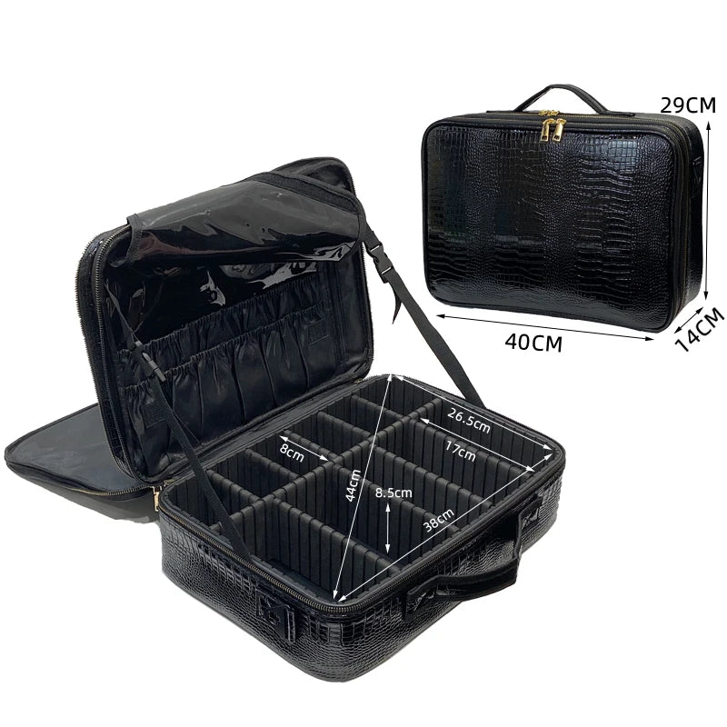 Large PU Leather Makeup Case – Professional Storage for Travel and Cosmetics