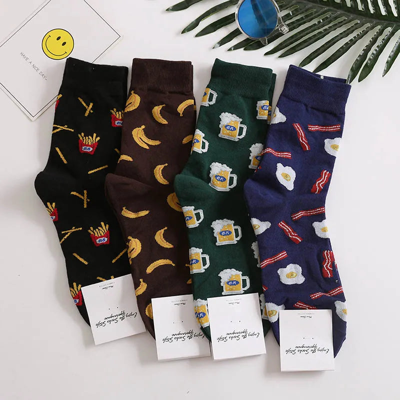 Novelty Food Print Crew Socks – Funny Cartoon Cotton Socks for Casual Wear