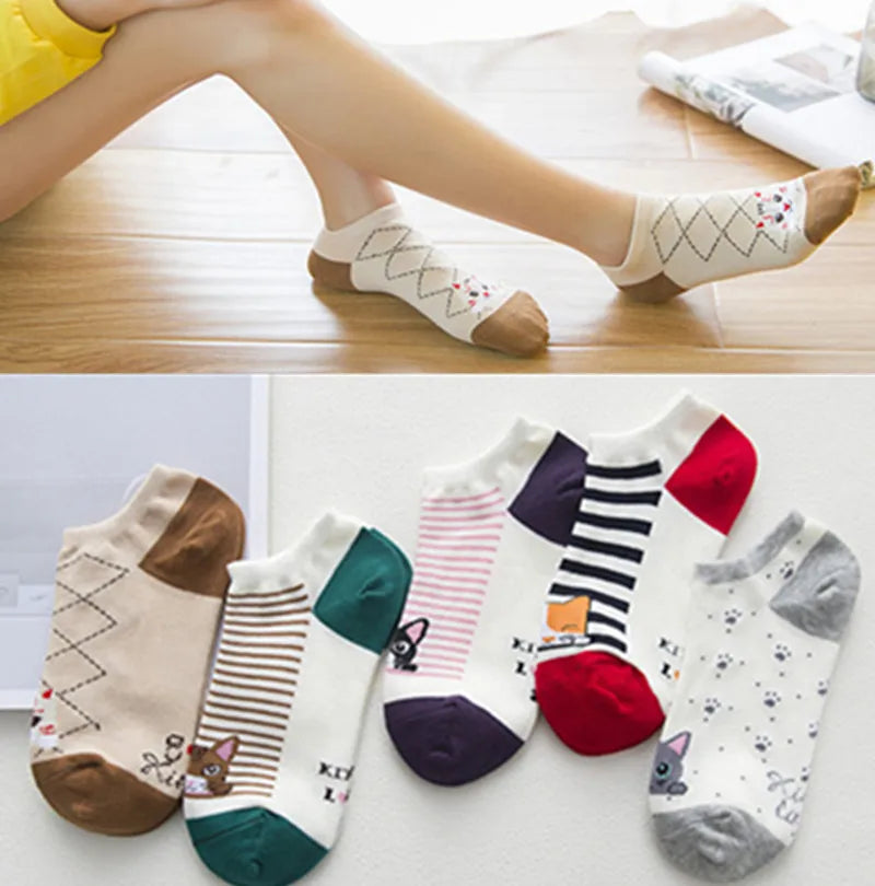 Cute Cat Ankle Socks – Cartoon Animal Kitten Cotton Hosiery for Women