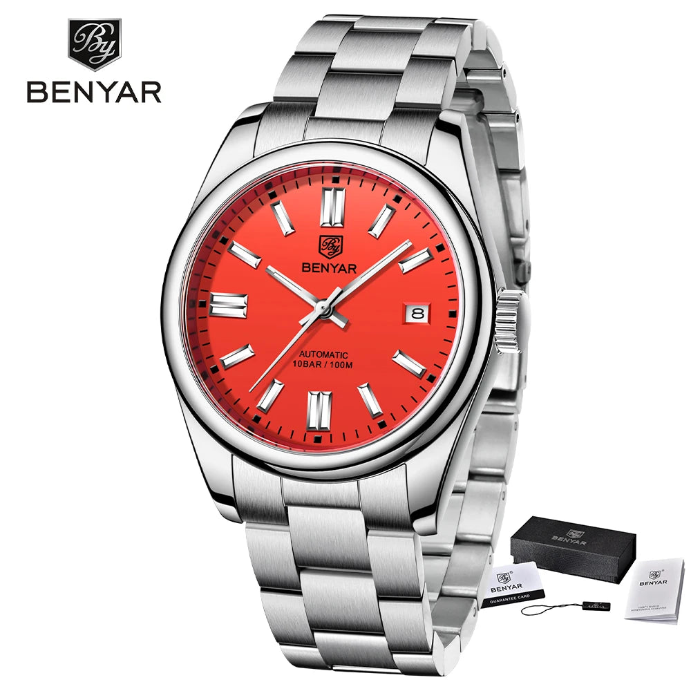Stainless Steel Mechanical Watch – 10Bar Waterproof for Diving and Sports