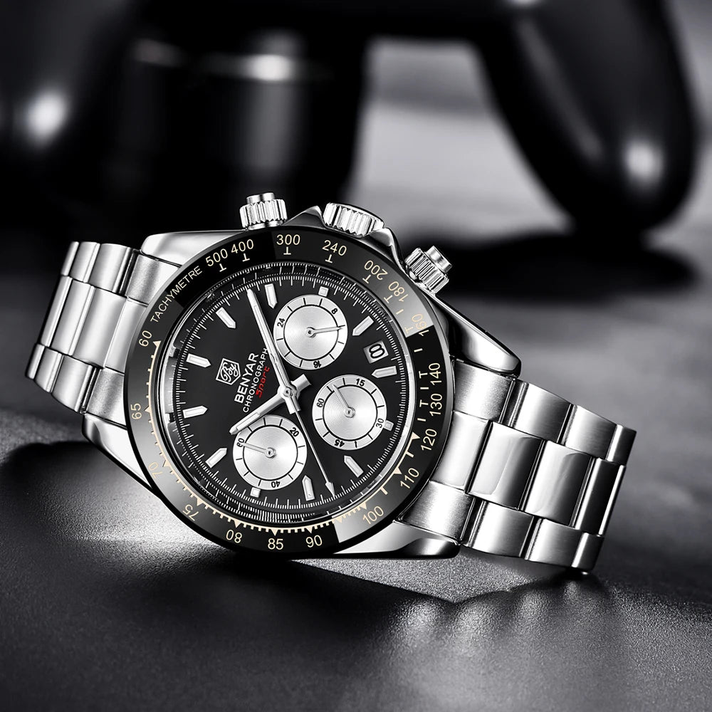 BENYAR Stainless Steel Chronograph Watch – Luxury Quartz for Men