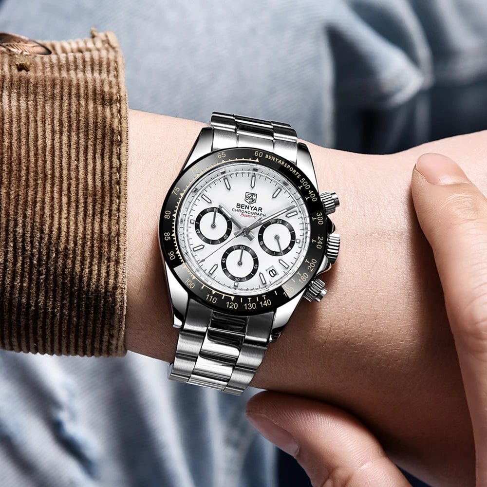 BENYAR Stainless Steel Chronograph Watch – Luxury Quartz for Men