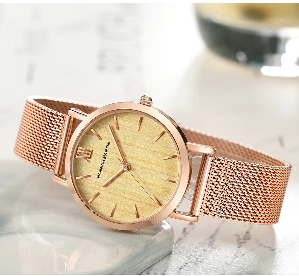 Rose Gold Stainless Steel Watch – Japan Quartz Waterproof for Ladies