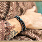 Lava Stone and Wood Bead Bracelet – 8mm Tibetan Buddha Jewelry for Men and Women