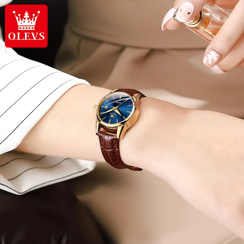 OLEVS Quartz Wristwatch – Leather Strap for Business Casual Wear