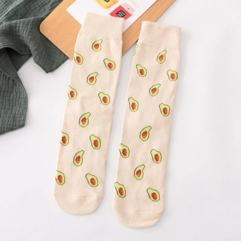Novelty Food Print Crew Socks – Funny Cartoon Cotton Socks for Casual Wear