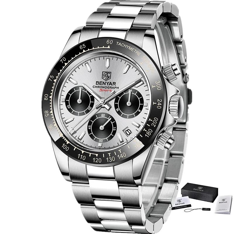 BENYAR Stainless Steel Chronograph Watch – Luxury Quartz for Men