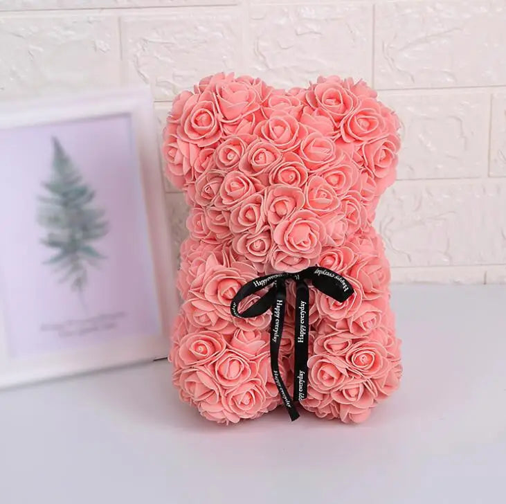 Artificial Rose Bear – 25cm Flower Figurine for Valentine Anniversary Gift