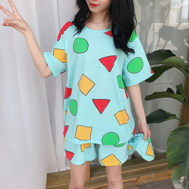 Crayon Shin-chan Cotton Pajama Set – Summer Sleepwear for Couples
