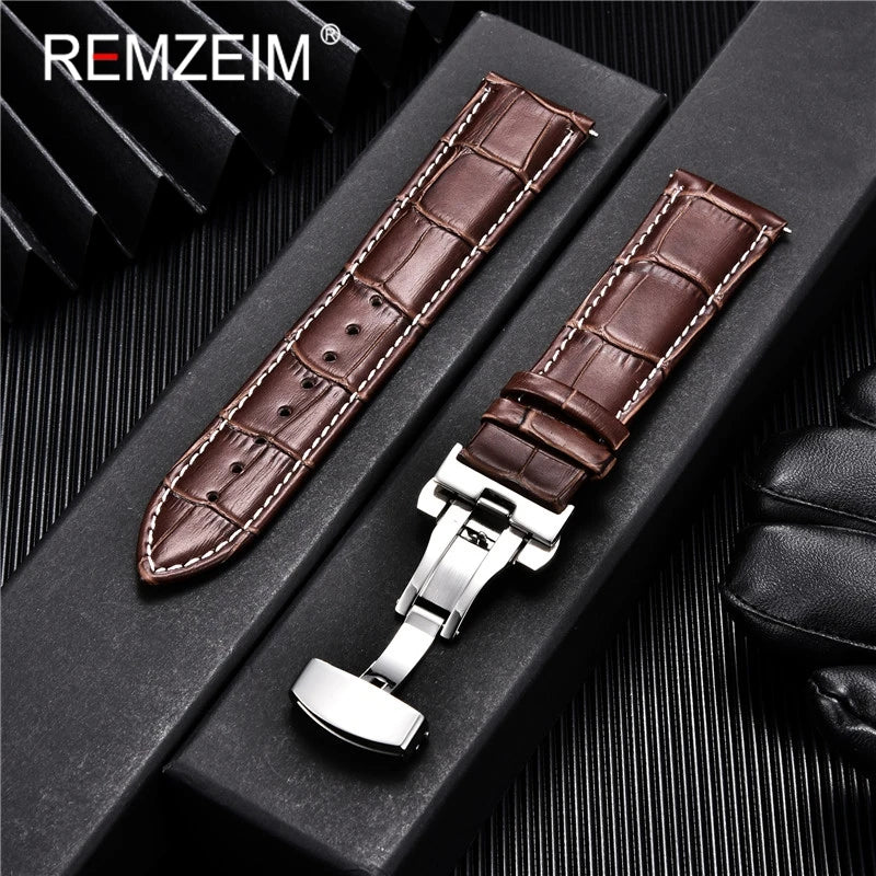 Genuine Calfskin Leather Watch Strap – Butterfly Buckle for Business