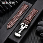 Genuine Calfskin Leather Watch Strap – Butterfly Buckle for Business
