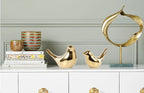 Nordic Gold Ceramic Bird Statue – Modern Animal Sculpture for Home Decor