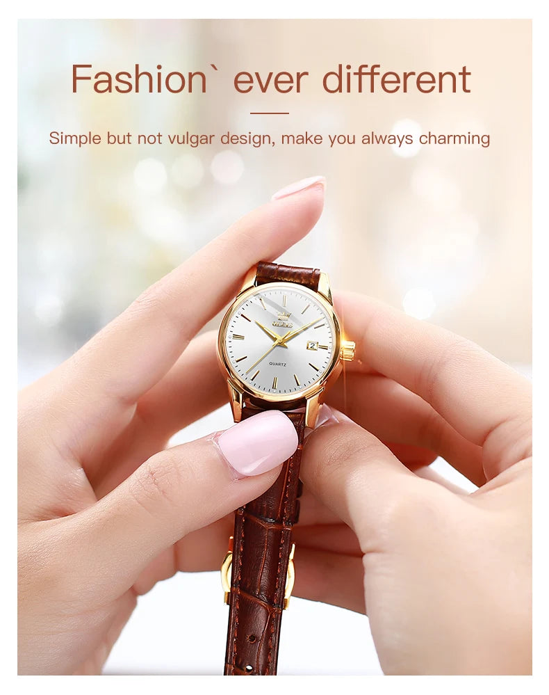 OLEVS Quartz Wristwatch – Leather Strap for Business Casual Wear