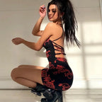 Dragon Print Mini Sundress – Sexy Backless Sheath for Party Clubwear