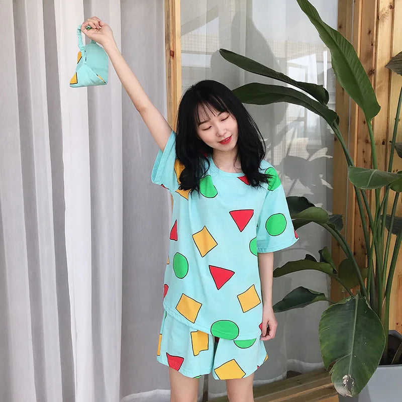 Crayon Shin-chan Cotton Pajama Set – Summer Sleepwear for Couples