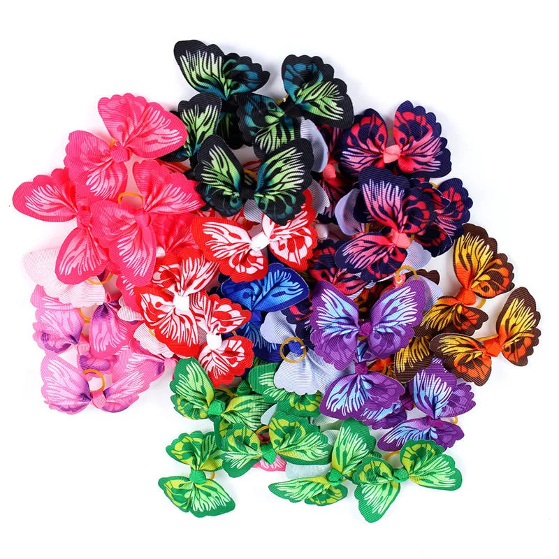 Handmade Ribbon Hair Bows – Elastic Pet Grooming Accessories for Dogs and Cats