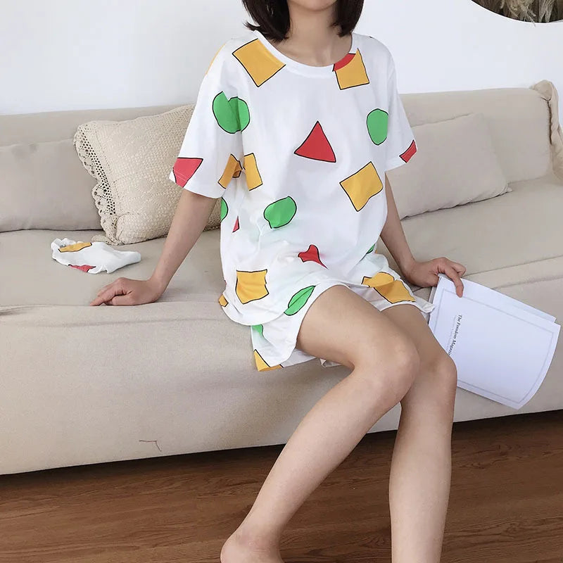 Crayon Shin-chan Cotton Pajama Set – Summer Sleepwear for Couples