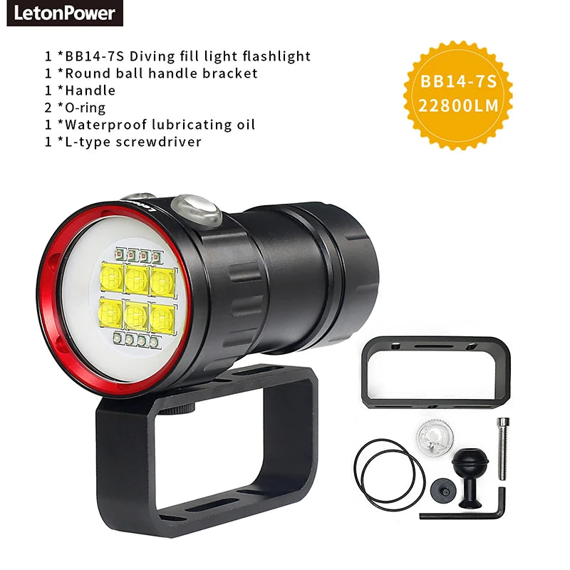 Underwater LED Photography Light – 20000LM Waterproof Video Torch for Diving