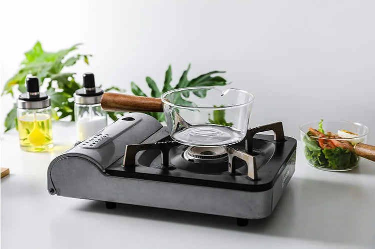Glass Milk Pot with Wooden Handle – Heat Resistant Cookware for Kitchen Use