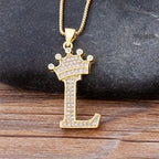 Copper Zircon Initial Crown Necklace – Hip-Hop Alphabet Jewelry for Men and Women