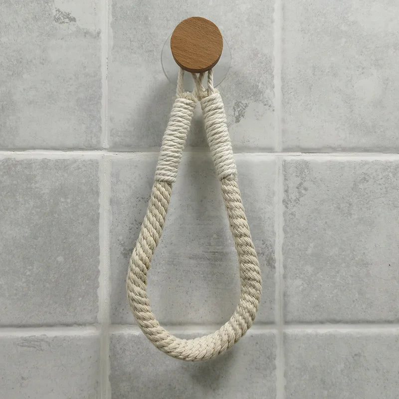 Adhesive Hemp Paper Towel Holder – Wall Mounted Rack for Bathroom Storage