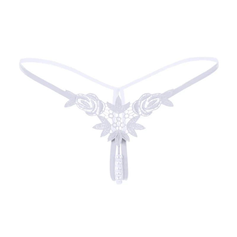 Lace G-String Thong – Pearl Back Bow Details for Sexy Lingerie