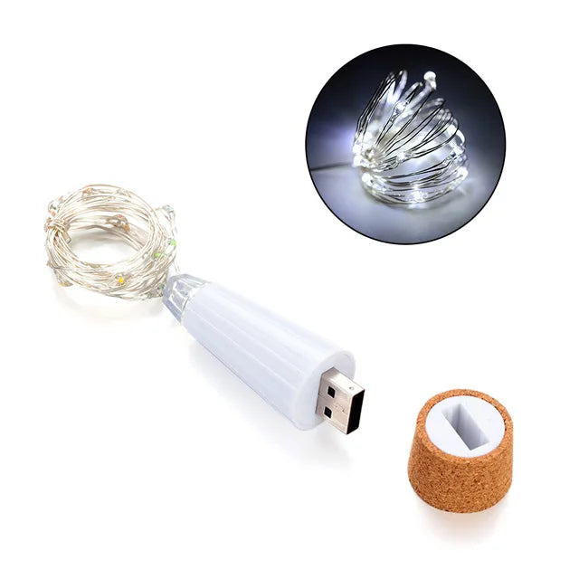 USB Rechargeable Cork Fairy Lights – 2m 20 LED String Lamp for Home Decor